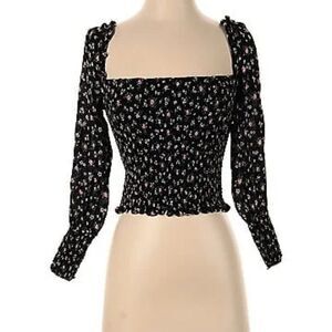 Reformation Pinto Long Sleeve Black Floral Print Square Neck Top size S